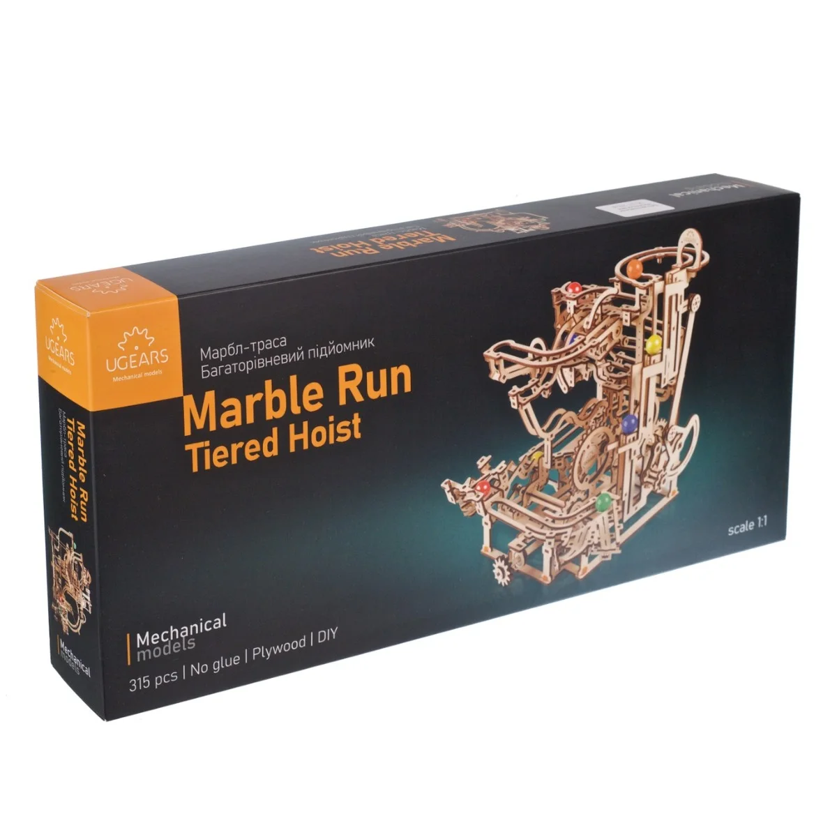 Ugears Marble Run Tiered Hoist&ndash; Писта със стъпаловидно повдигане -Механичен 3D дървен пъзел-70156
