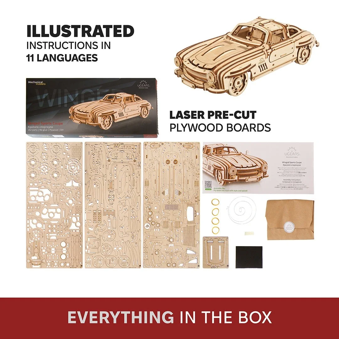 Ugears Winged Sports Coupe-Състезателен автомобил-3Д дървен  механичен модел-70192