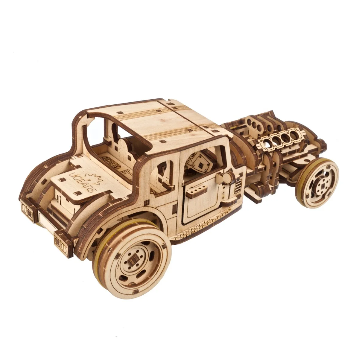 Ugears Hot Rod Furious Mouse - Състезателен автомобил-3Д дървен  механичен модел-70192