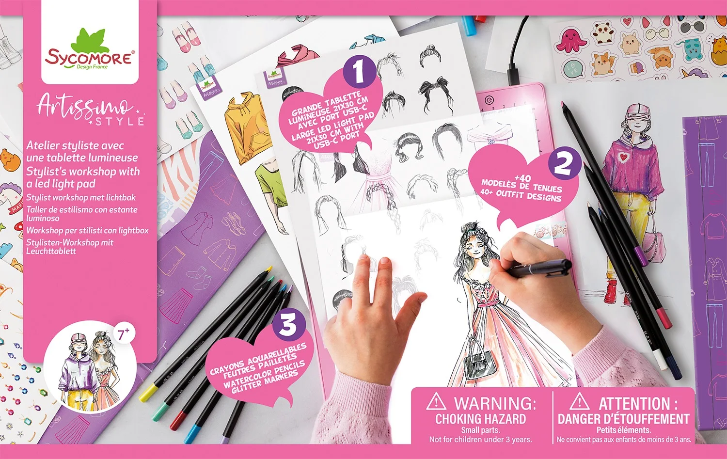 Sycomore Artissimo-XXL-Ателие за модни рисунки-Подложка с LED светлина-7y+
