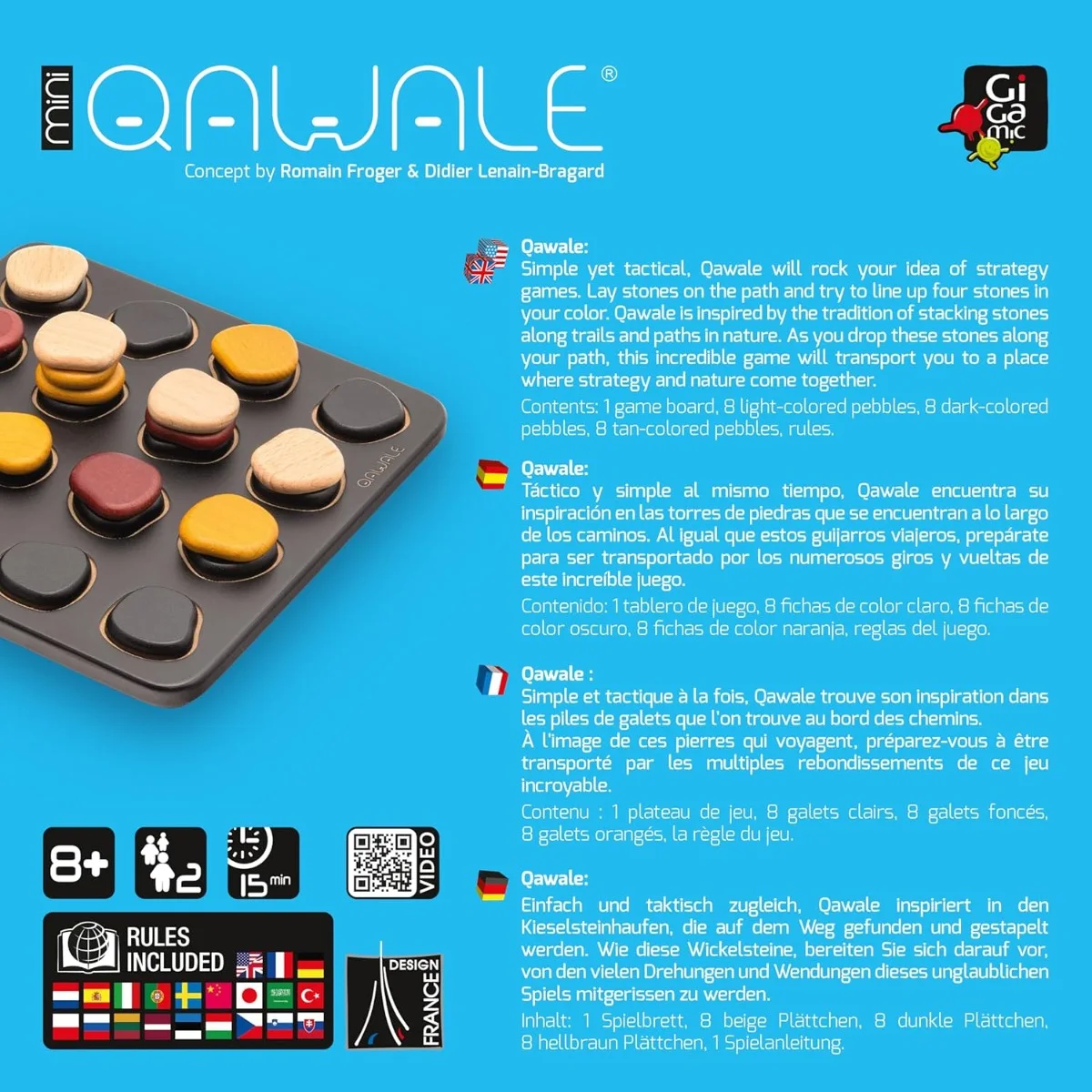 Gigamic Qawale-стратегическа игра, дърво и камък,8+, 2 уч.