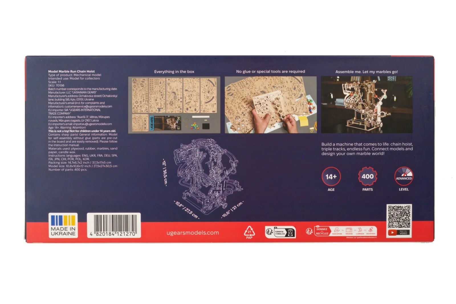 Ugears Marble Run Chain Hoist - Писта Верижен подемник за мраморни топчета