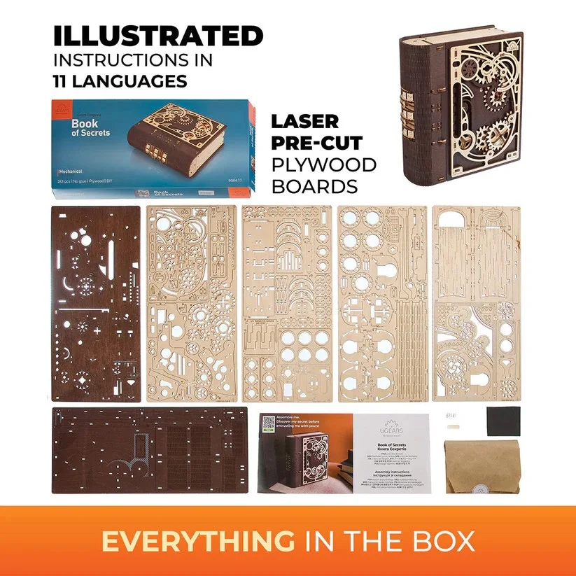 Ugears Book of Secrets Книга за тайни-3Д пъзел-Дърво - 70265