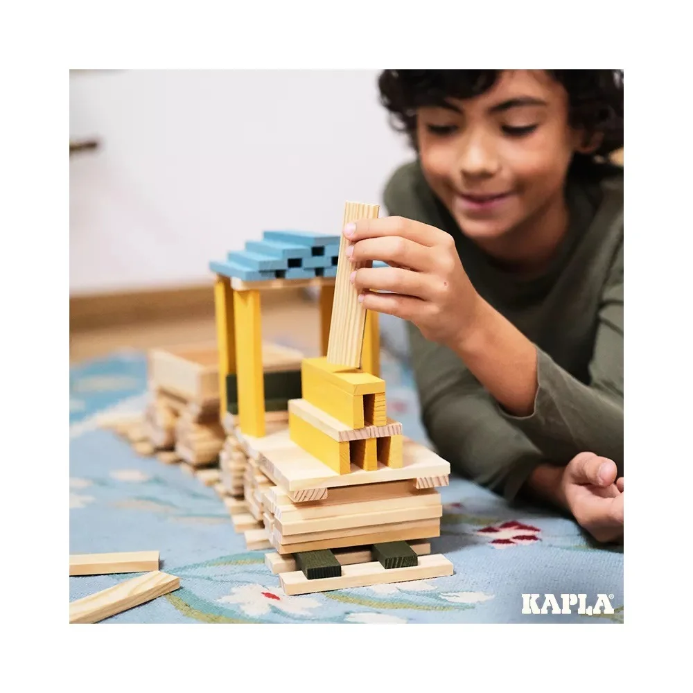 KAPLA&reg; Кутия 120 дървени елементи-натурално, жълто, синьо, зелено