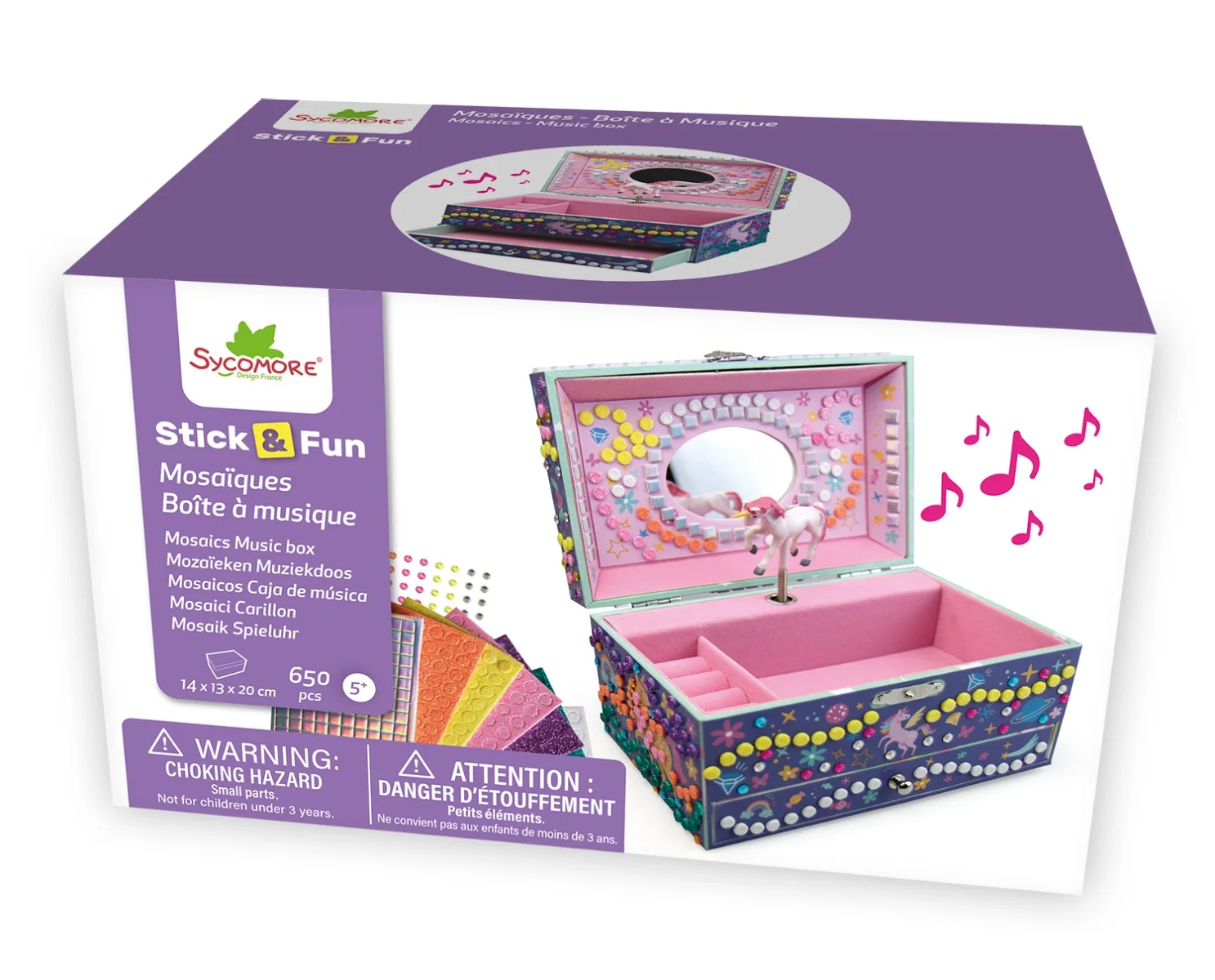 Sycomore Stick'N Fun-3D Мозайка-Музикална кутия-Еднорог-5y+