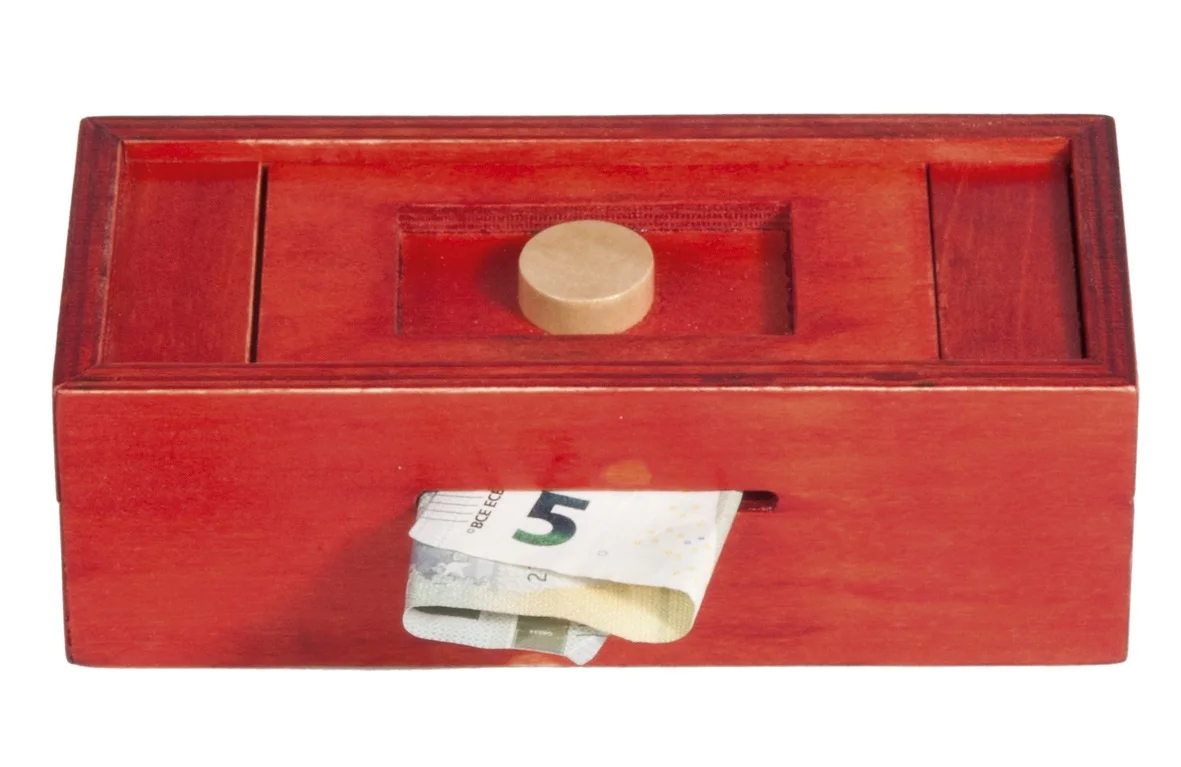 Fridolin 3D Дървен Логически пъзел Trick-Box Money-Червен/Кръг-17603