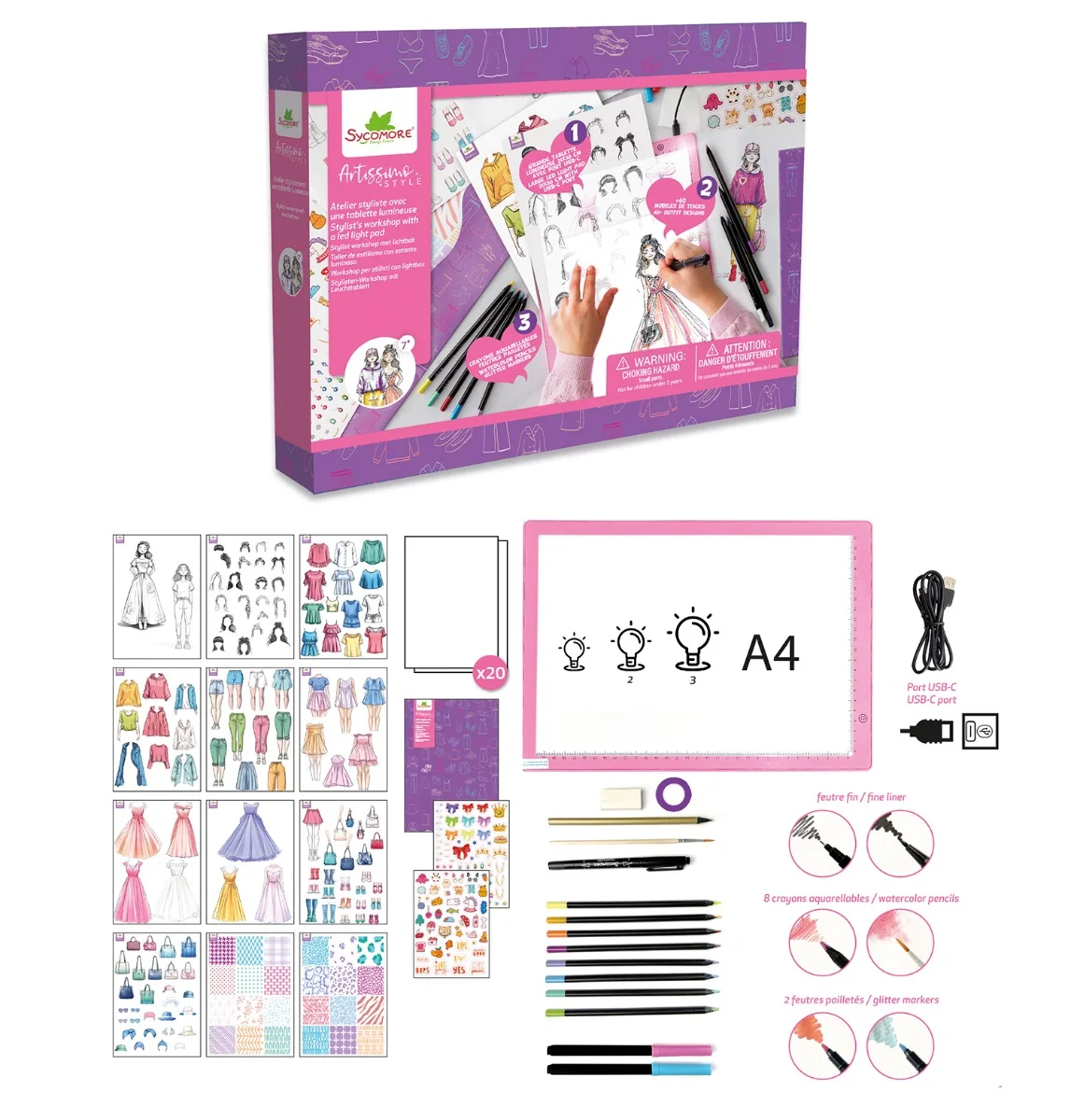 Sycomore Artissimo-XXL-Ателие за модни рисунки-Подложка с LED светлина-7y+