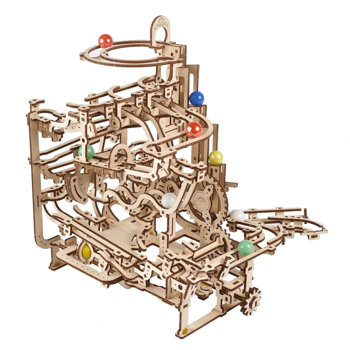 Ugears Marble Run Tiered Hoist&ndash; Писта със стъпаловидно повдигане -Механичен 3D дървен пъзел-70156
