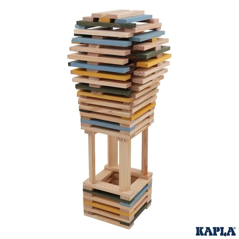 KAPLA&reg; Кутия 120 дървени елементи-натурално, жълто, синьо, зелено