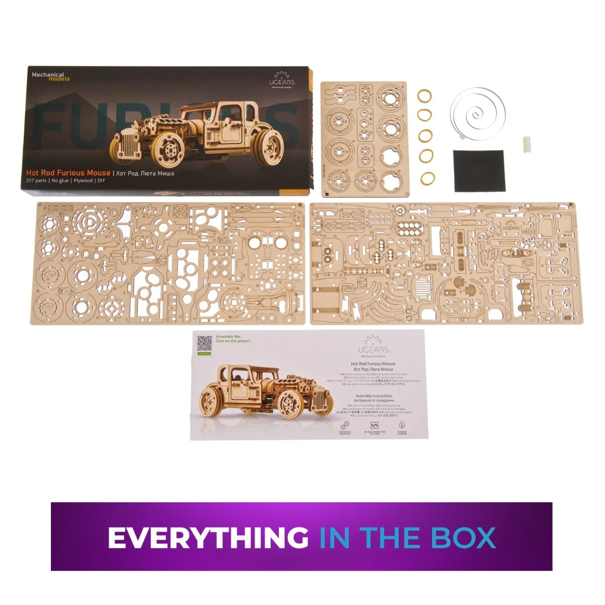 Ugears Hot Rod Furious Mouse - Състезателен автомобил-3Д дървен  механичен модел-70192