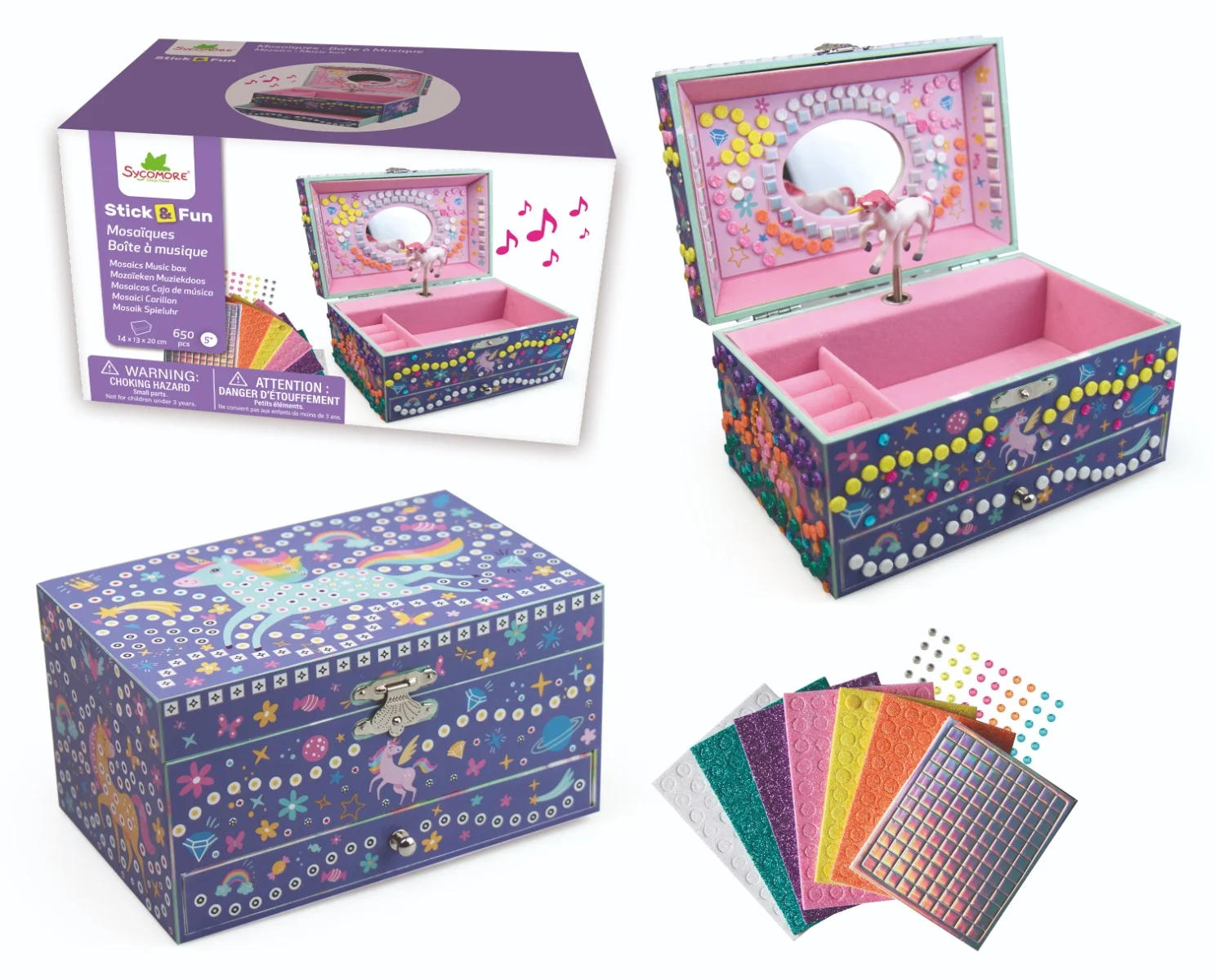 Sycomore Stick'N Fun-3D Мозайка-Музикална кутия-Еднорог-5y+