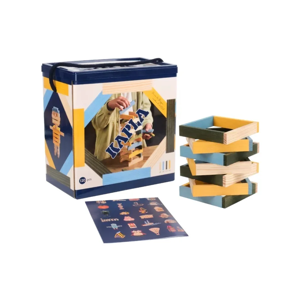 KAPLA&reg; Кутия 120 дървени елементи-натурално, жълто, синьо, зелено