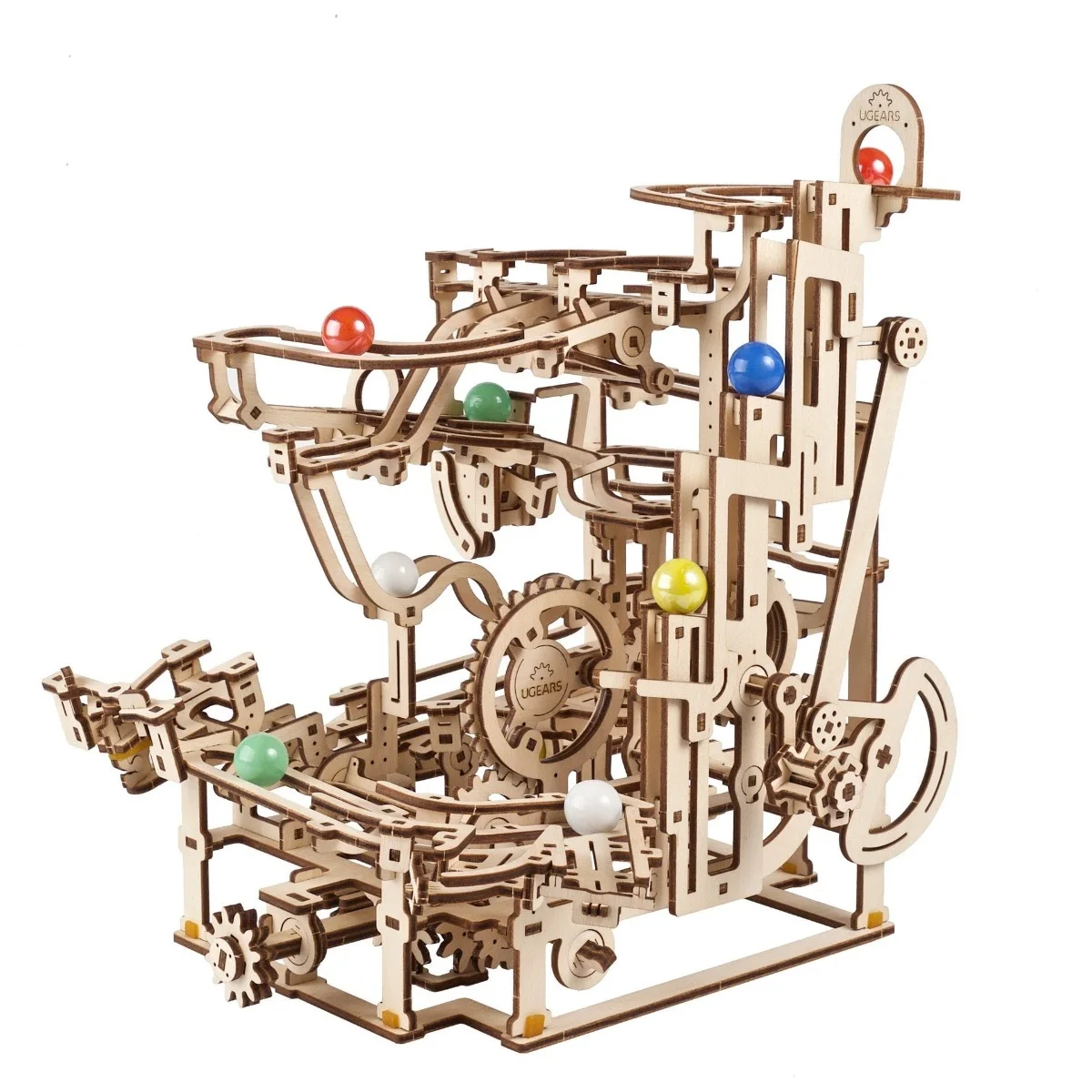 Ugears Marble Run Tiered Hoist&ndash; Писта със стъпаловидно повдигане -Механичен 3D дървен пъзел-70156