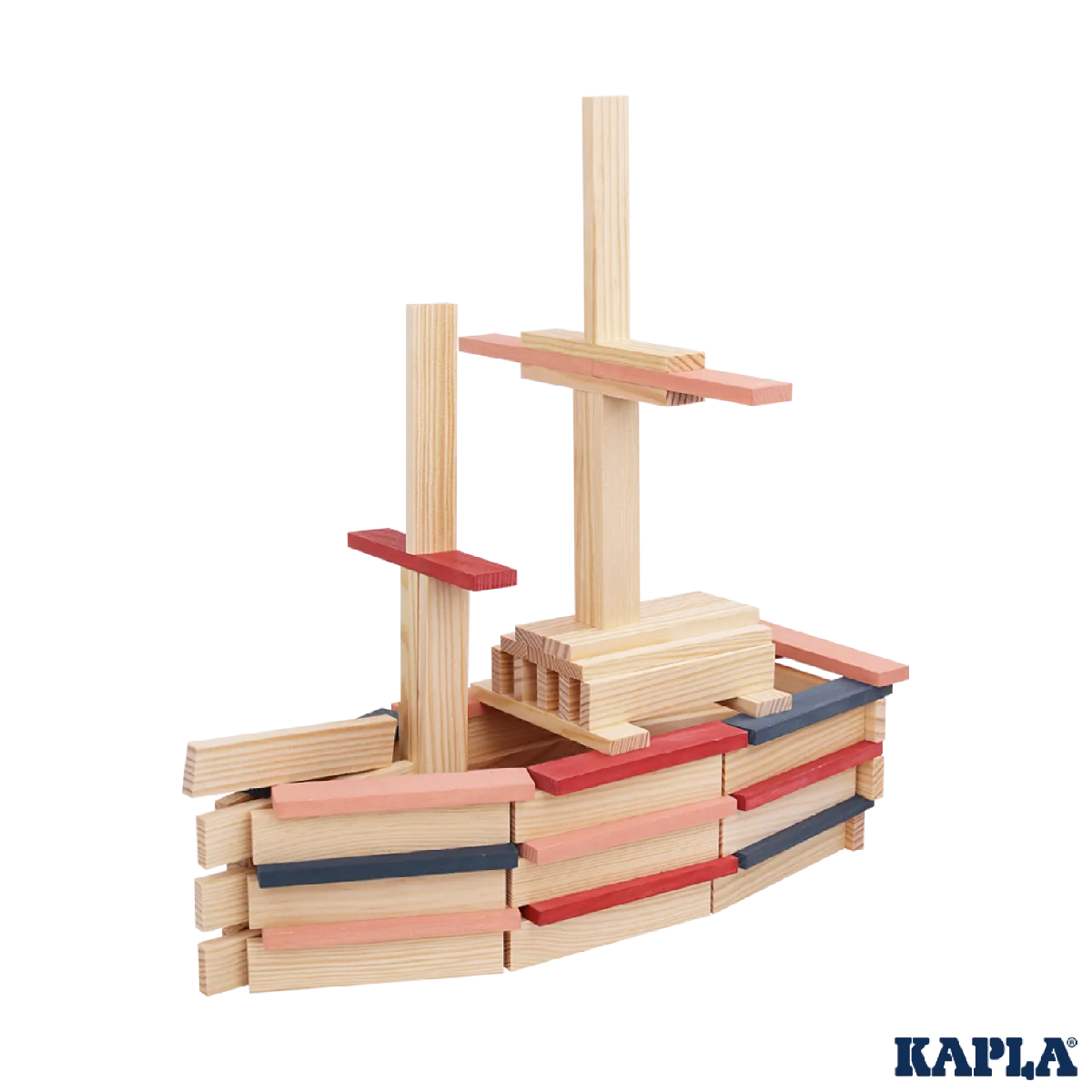 KAPLA&reg; Кутия 120 дървени елементи-натурално,синьо,розово,червено